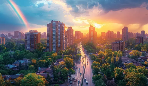 Aerial view of infrastructure development and highways in Bengaluru North.