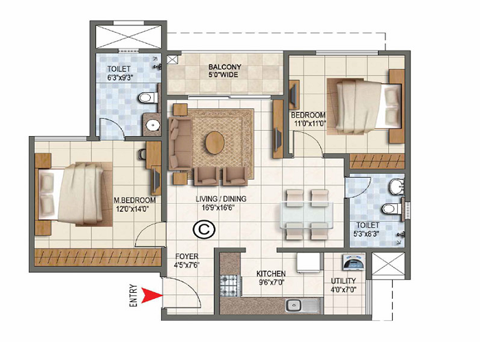 Godrej MSR City 3 BHK Floor Plan